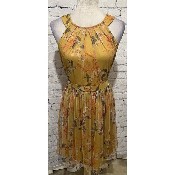 NWT Candalite Floral Yellow Polyester Spring Summer Dress Petite Medium - Picture 1 of 7